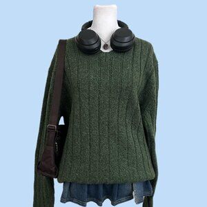 y2k green indie skate grunge elevated basic wool acrylic knit sweater